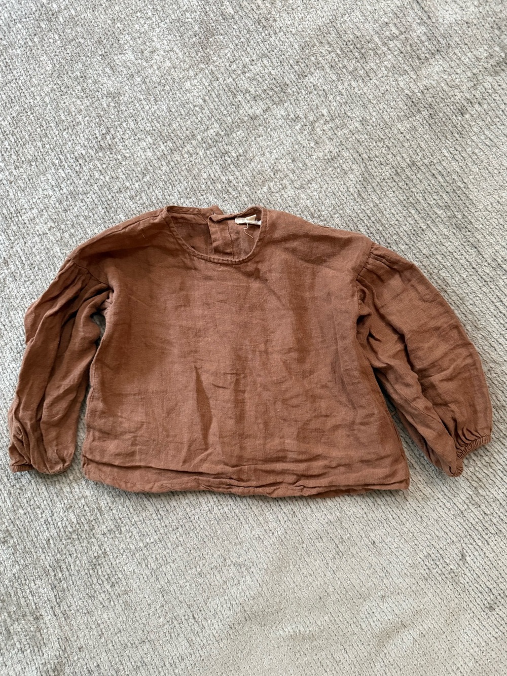 The Simple Folk Organic Linen Puff Sleeve Blouse 18-24M Cocoa Brown